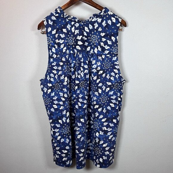 Lane Bryant Women’s Size 22/24 Ruffle Neck Woven & Knit Top Blue Shibori Diamond - Picture 5 of 10